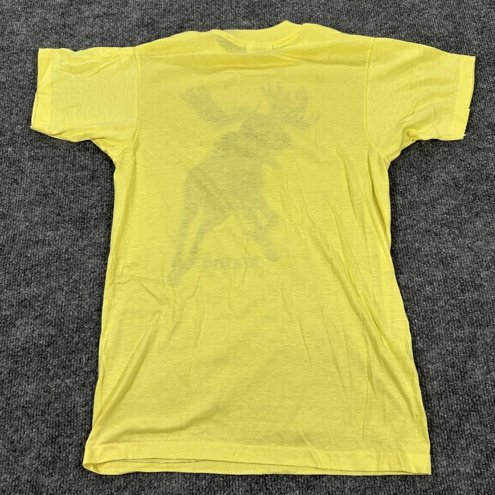 Vintage Maine Moose Shirt Mens Small Yellow Hanes 50/50 Graphic Made USA 80s - Picture 3 of 8